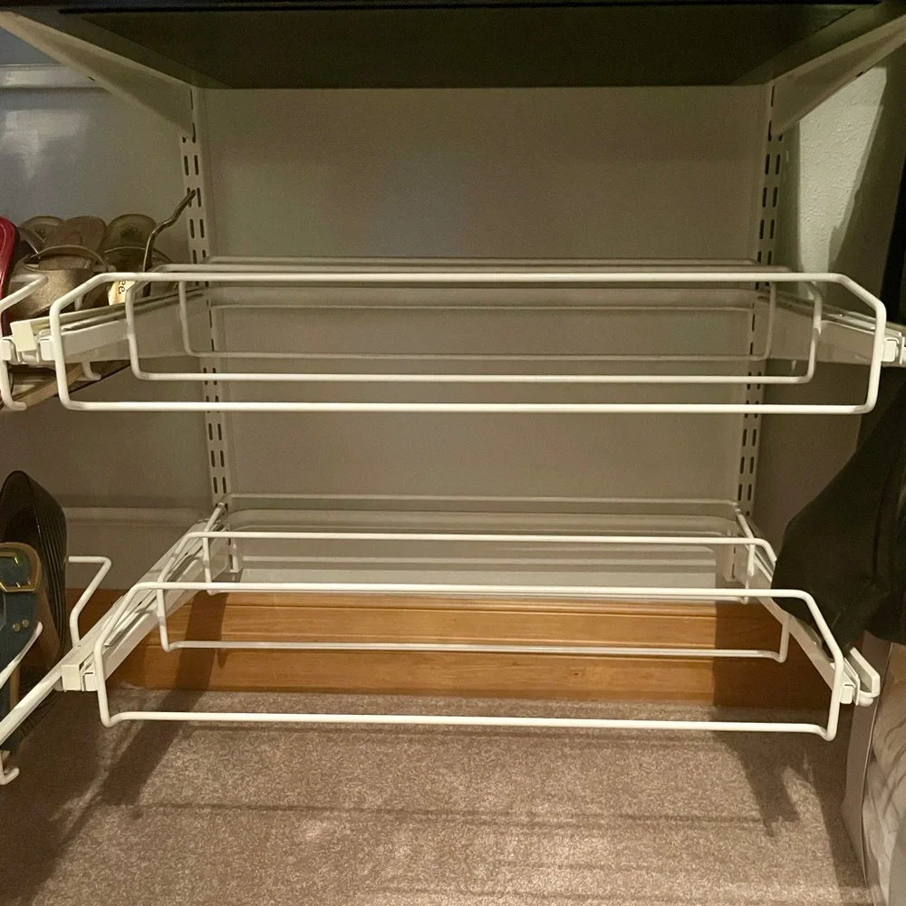 Container Store 2’ ELFA Gliding Shoe Rack White for Heels